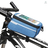 Bike Bag Bicycle Phone Front Frame Bag Waterproof MTB Bike Handlebar Tube Bag with Headphone Hole Touchable Phone Pouch Compatible Phone Under 6”