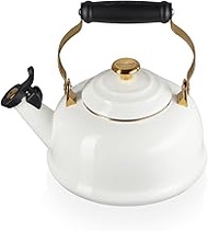 LE CREUSET Whistling Kettle - White, 1.7 Quarts, Carbon Steel, Porcelain Enamel, Whistling Feature