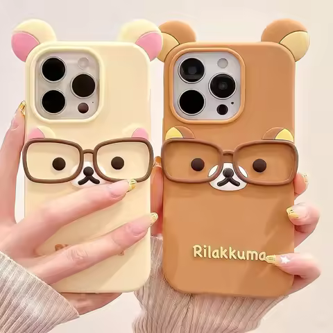For iPhone 17 16 15 Pro Max 14 Plus 13 12 11 7 8 SE 4 4S 5 5S Cute Glasses Bear Silicone Soft Phone 