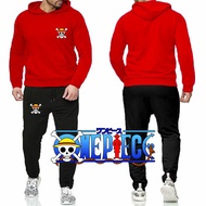 Stelan Baju olahraga anime one piece fashion pria dewasa set pakaian outdoor lari hoodie dan celana 