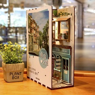 Cutebee Buku Diy Nook Miniatures Rak Masukkan Bookend Dollhouse Model Roombox Kit Banan Rak Buku Kayu Mainan Hadiah 3D Rumah