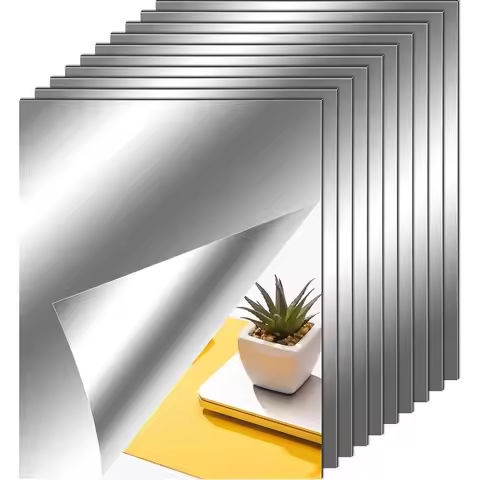 Flexible Mirror Sheets Self Adhesive Mirror Tiles Stickers for Home Wall Decor 10 Pieces 8 x 10 Inch