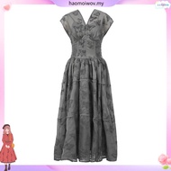 Ligáya 2024 summer new French retro V-neck cinched waist print long dress 21273