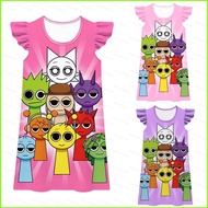 HK2 kids Incredibox Sprunki cartoon cute falbala dress house nightdress  HK2