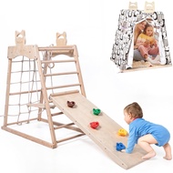 Ascism Jungle Gym Indoor (8 in 1) Wooden Indoor Playground, Toddler Wooden Climbing Toys, Montessori