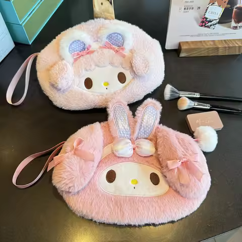 My Melody Plush Makeup Bag Cute My Sweet Piano Pink Cosmetic Bag Soft Cartoon Handbag Coin Purse Plu
