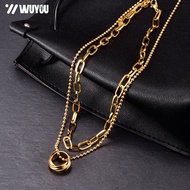 Wuyou 18K Gold Plated Necklace Glass Bead Ring Ring Double Necklace Korean Style Women Jewelry +