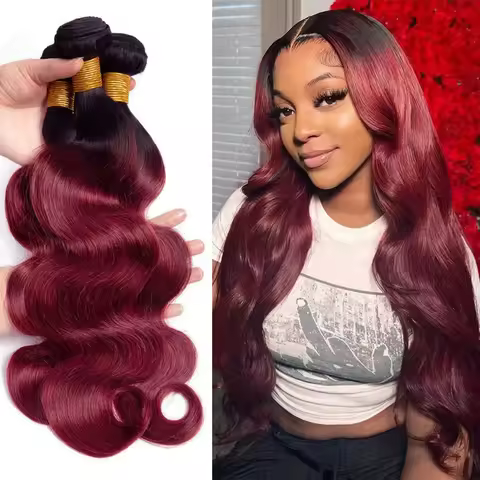 24 26 inch Burgundy Ombre Human Hair Bundles T1B/99J Color Brazilian Body Wave 3 4 Bundles Weave 100