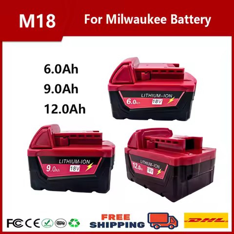 For Milwaukee M18 Power Tool Battery Charger, BR, XC, 18V, 12800mAh M18B5, 48-11-1860, Built-in 1865