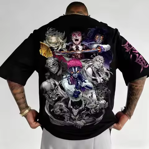 Demon Slayer Akaza Douma Kokushibo Printed T-shirt Men's and Women's T-shirt Men's Top Sports T-shir