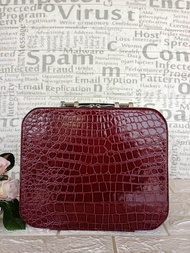 pouch makeup double croco maroon/ tas kosmetik/ makeup box