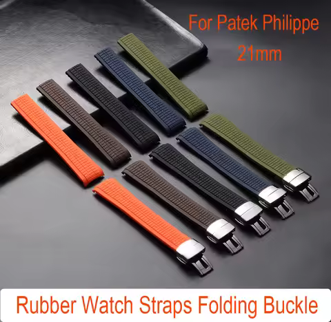 21mm Soft Rubber Watch Band For Patek Philippe Aquanaut Watch Straps Folding Buckle Watch Strap