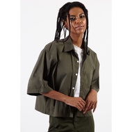 OCWA GUNNA OVERSIZED CROP COTTON SHIRT ARMY WOMEN