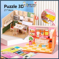 BEVAVAR Puzzle 3D Rumah DIY 3D House Puzzle Creative Play    Kids House Interior  Educational Toy