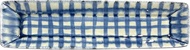 24to3 Long Plate, Hand Painted Checkered Blue, Elongated Plate, 10.2 x 2.8 inches (26 x 7 cm)