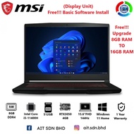 MSI GF63 Thin 11UC-886MY 15.6"FHD 144Hz Gaming Laptop i5-11400H 8GB 512GB SSD RTX3050 4GB W11 ( Disp