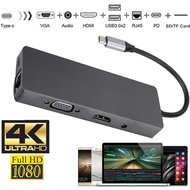 USB C Type C HUB 9 in One USB-C to 4K HDMI VGA SD/TF Card Reader RJ45 PD USB3.0 Adapter for MacBook