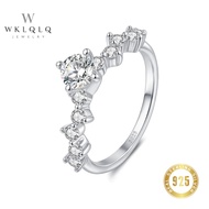 WKLQLQ 925 Sterling Silver Ring 0.5ct Swiss Diamond Ring (CZ) Half Circle Irregular Row Diamond Ring