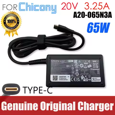 Genuine Chicony A20-065N3A W21-065N2C AC Adapter 20V 3.25A Laptop Charger USB-C Type C Power Supply