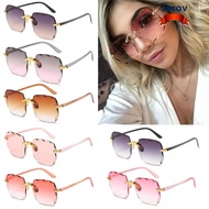 JAROV Square Rimless Sunglasses for Women UV400 Vintage Tinted Eyewear