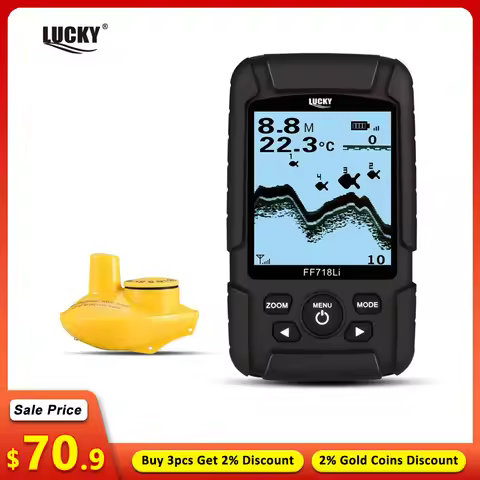 LUCKY FF718Li-W Wireless Sonar Fish Finder 2.5" Waterproof Fishing Detector Real-time Monitor 45M De