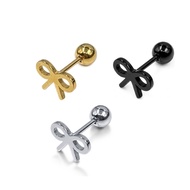 316L Medical Steel Bow Fine Needle Rotating Earrings-Gold, Silver, Black Hypoallergenic Single Sold 