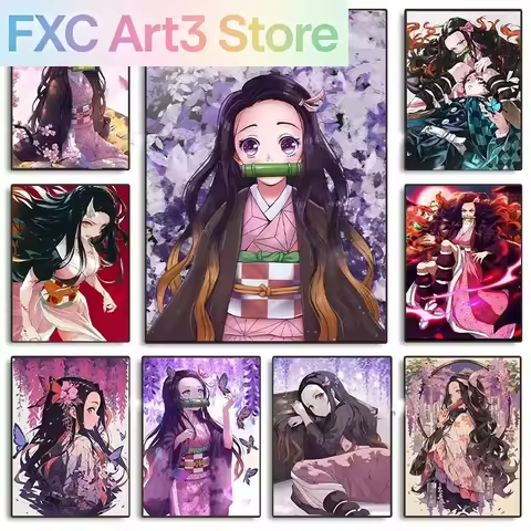 Frameless,Nezuko Kamado Demon Slayer Animate Character Poster and Canvas Printing Wall Art Picture f