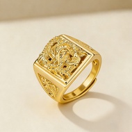 Cincin persegi tata naga pria Cina Timur piring estetika tata naga ukuran diatur perhiasan emas