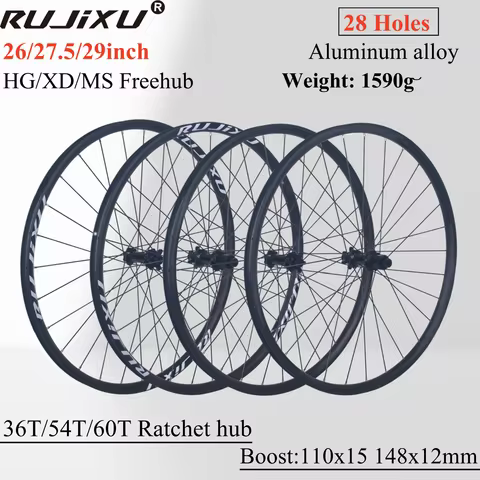 RUJIXU High-Performance 26/27.5/29 Inch Aluminum Alloy Bike Wheelset 28H Tubeless and Clincher Mount