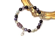 血滴堇青石x石榴石x灰月光x閃靈鑽原石x血滴堇青貔貅925純銀手鍊