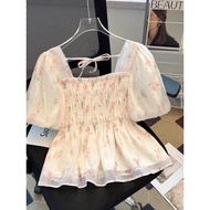 French Floral Puff Sleeve Square Neck Shirt - Sizes 8-15