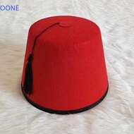 OONE Tarboosh Fez Hat, Red Color Moroccan Hat Felt Fez Cap, Universal Round Cosplay Ottoman Turkish 