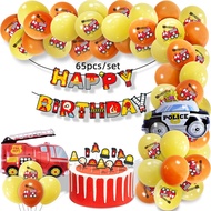 1set Fire Truck Theme Balloon Arch Set, Red, Orange Latex Balloon with Fire Truck and Flame-Shaped A