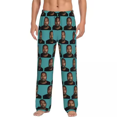 Custom Funny Kanye West Meme Pajama Pants Sleepwear Men's Elastic Waistband Rapper Music Producer Sl