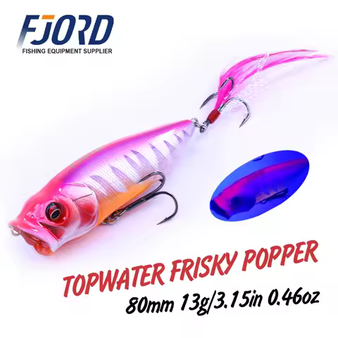 FJORD 80mm 13g Popper Floating Lure Treble Hook with Feathers New Design Topwater Fishing Lure UV Ef