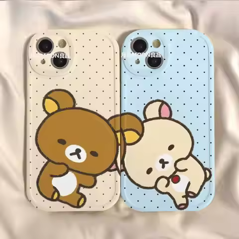 Cute Rilakkuma Phone Case For Iphone 11-16 Pro Max Plus Shockproof Soft Couple Girlfriend Phone Case