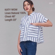 5th vv8 เสื้อคอกลม คอจีน อก 48" ยาว 23"  ผ้าลินินแท้ พิมพ์ลาย แขนสั้นเบิ้ลแขน อก วงแขนในตัว แบรนด์ 5