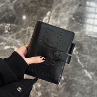 Black Leather A7 Portable Diary Notebook Handmade Loose Leaf Binding High Aesthetic Value Kitty Cat