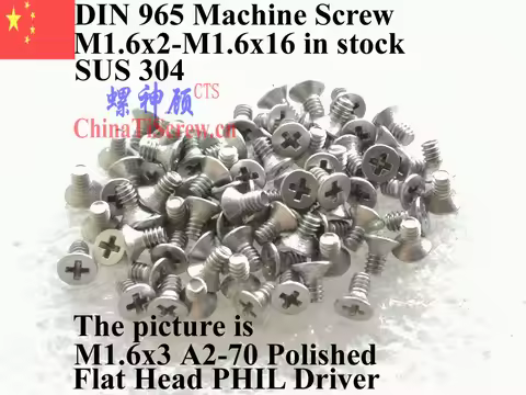 DIN 965 stainless steel M1.6 screw M1.6x2 M1.6x2.3 M1.6x2.5 M1.6x3 M1.6x4 M1.6x5 M1.6x6 M1.6x8 M1.6x