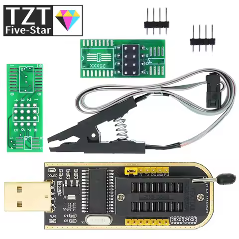 TZT CH341A CH341B 24 25 Series EEPROM Flash BIOS USB Programmer Module + SOIC8 SOP8 Test Clip For EE