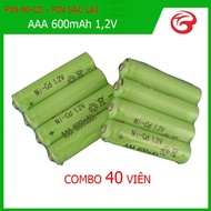 Combo 40 viên Pin sạc lại pin Ni-cd AAA 12V - 600mAh (03 viên PIN ĐŨA)