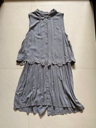 日系專櫃 GOZO  灰色刺繡鏤空襯衫式無袖洋裝