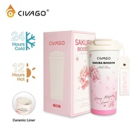 CIVAGO（17oz）Vacuum Insulated Tumbler with Straw Large Capacity Ceramic Coffee Mug ​Flower Series