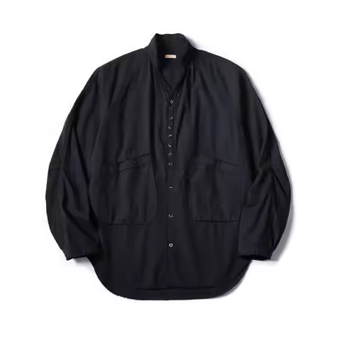25AW KAPITAL Hirata Kazuhiro Casual Cotton Linen Double Bag Irregular Breasted Loose Long Sleeved Sh