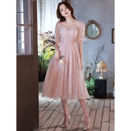 EAGLELY Covering The Belly Sequins Glitter 2024 Elegant Dinner Party Princess Pink Mid Length Evenin