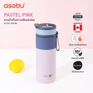 Asobu Aspen Pastel Pink Ceramic Vacuum Water Bottle Keeps Cool And Hot 2-in-1 Cap (Straw + Sip Openi
