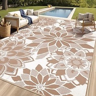 LOKHOM Outdoor Rug for Patio, 9'x 12' Reversible Plastic Straw Area Rugs Mat, Brown & White