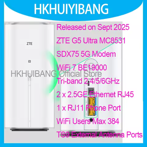 Unlocked 5G CPE ZTE G5 Ultra MC8531 Dual 2.5GE RJ45 Ports WiFi 7 Router BE19000 Tri-bands 6GHz 5G 4G