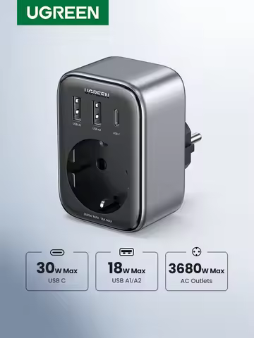 UGREEN 30W GaN PD Charger With AC Outlets Mobile Phone Charger for iPhone 14 Xiaomi USB Wall Socket 