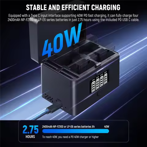 NEEWER2 In 1 Four Channel USB Battery Charger Box For Sony NP-FZ100 & LP-E6 A6700 A7III FX3 FX30 A7I